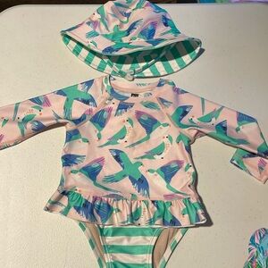 Tea collection swim set- top, bottom and hat 6-9 mo